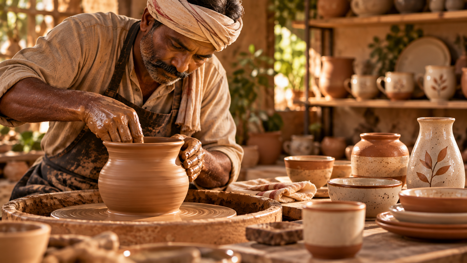 Artisan making handmade pottery